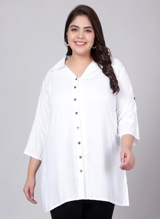 Indietoga Plus Size Classic Spread Collar Longline Casual Shirt - Image 1
